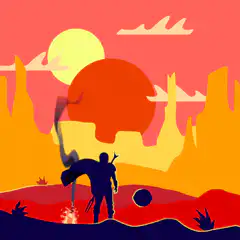 Silhouette figure with flaming tail in desert sunset