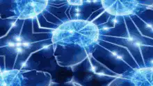 Glowing blue head with math equations