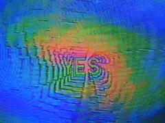 YES text on glitchy background