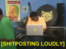 Man sleeping on laptop shitposting loudly