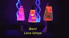 Colorful lava lamps with text