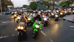 Motorcycle parade on city street