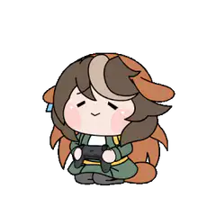 Chibi character playing video game