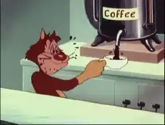 Wile E. Coyote drinks coffee