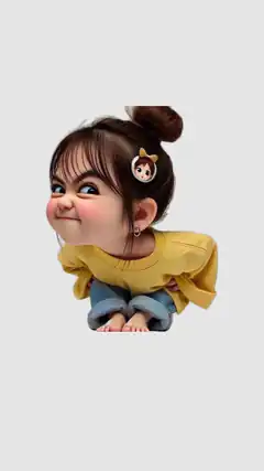 Cute cartoon girl with bun and hair clip