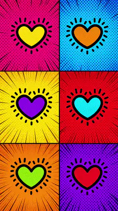 Colorful pop art hearts animation