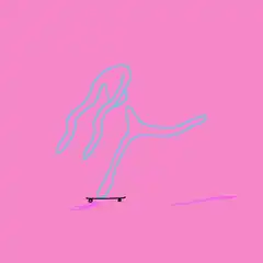 blue outline figure on skateboard
