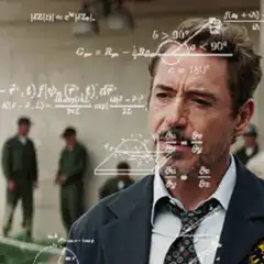 Robert Downey Jr. thinking with math equations