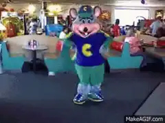 Chuck E. Cheese mascot dancing