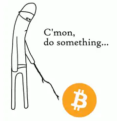 Stick figure poking Bitcoin with stick