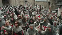 Knights Templar cheering and raising a cup