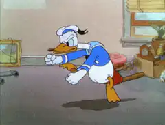 Donald Duck slips on banana peel