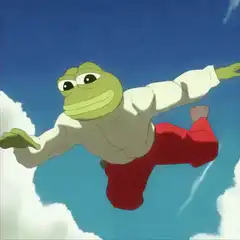 Pepe the Frog flying through the sky