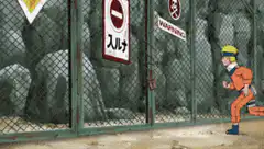 Naruto runs into a fence