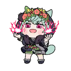 Chibi character with flower crown and pink lightning