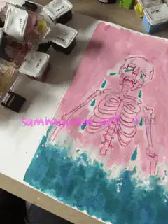 watercolor skeleton crying