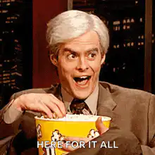 Bill Hader eating popcorn Here for it all