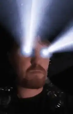 Man with laser beams from eyes