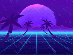Synthwave Stormy Sunset Grid