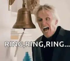 Man screaming next to bell