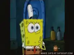 SpongeBob looks up and smiles