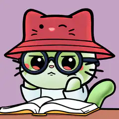 Green cat reading book