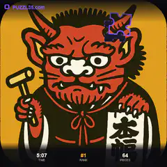 Puzzle game with red demon character
