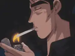 anime man lights cigarette