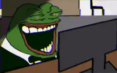 Pepe laughing at computer