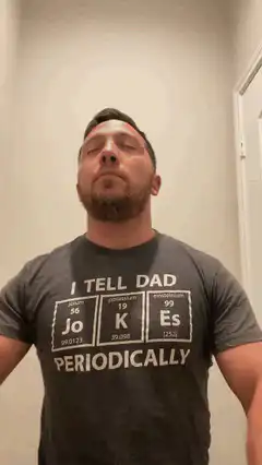 Man in periodic table dad joke shirt