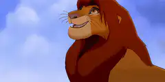 Simba smiling as rocks fall