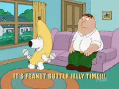 Brian in banana suit says peanut butter jelly time