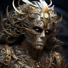 Ornate golden skull with Bitcoin symbol