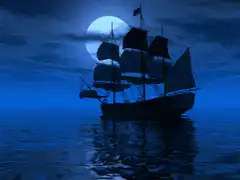 Sailing ship on moonlit ocean