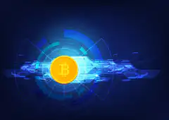 Bitcoin with futuristic blue tech background