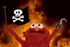 Elmo pirate in flames