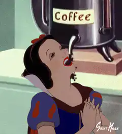Snow White drinking coffee