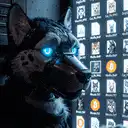 Cyberpunk Wolf with Glowing Blue Eyes