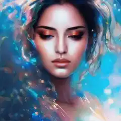 Woman with glowing Bitcoin symbol