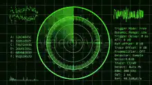 Green radar screen with oscilloscope