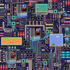 Pixel Art Motherboard with Retro Games