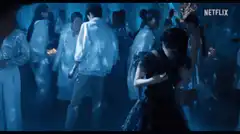 Wednesday Addams dancing at a party