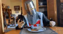 Knight eating dinner