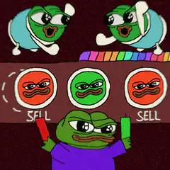 Pepe holding buy and sell signs