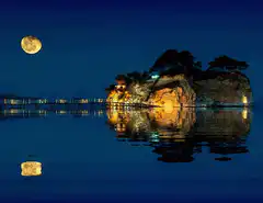 moonlit island with pier