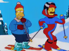 Homer and Marge skiing