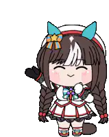 chibi girl waving with cat ears