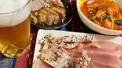 sliced pork belly with beer and stew
