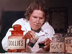 Wilford Brimley pouring medicine