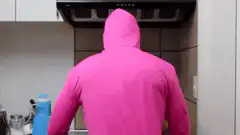 Pink hoodie guy turns and gives thumbs up